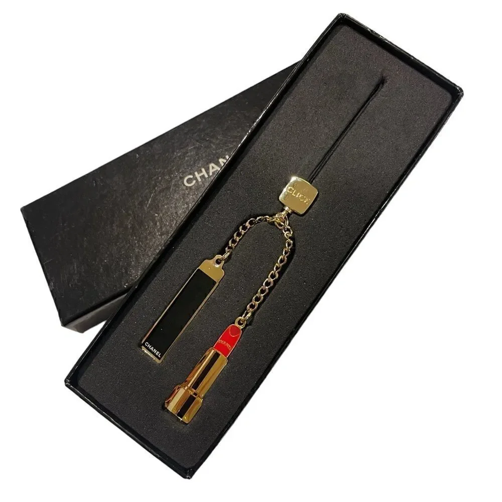 Authentic CHANEL Lipstick/Makeup Charms on Gold-Tone Chain